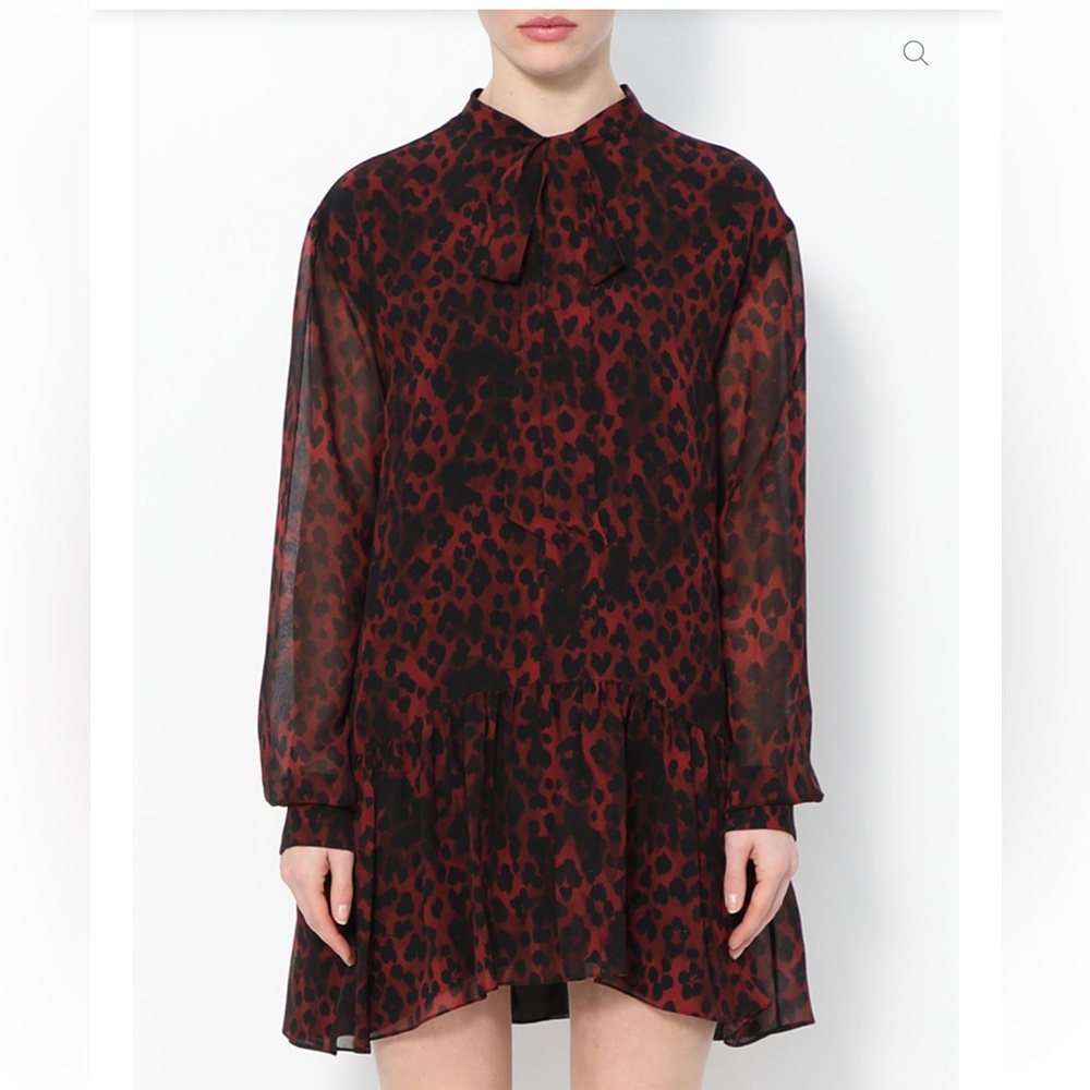Saint Laurent Leopard Print Lavalliere Tunic/Mini Dress NWT